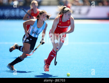 England's Lily Owsley in action during the Investec International match at Lee Valley Hockey Centre, London. Stock Photo