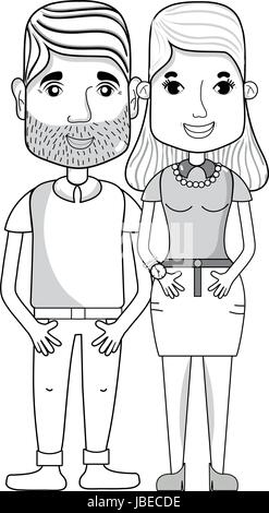 line nice couple with hairstyle and casual clothes Stock Vector