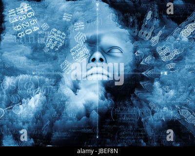Beyond Human series. Composition of human, fractal and natural forms on the subject of inner reality, mental health, imagination, thinking and dreaming Stock Photo