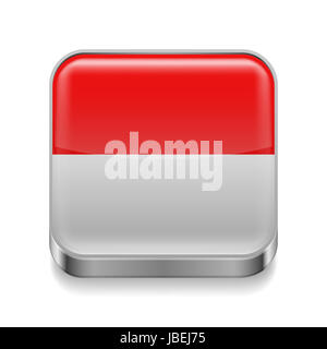 Metal square icon with Indonesian flag colors Stock Photo