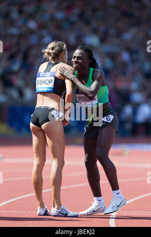 Francine NIYONSABA and Melissa BISHOP competing in the Women's 800m at the 2016 Diamond League, Alexander Stadium, Birmingham, UK, 6th June 2016. Stock Photo