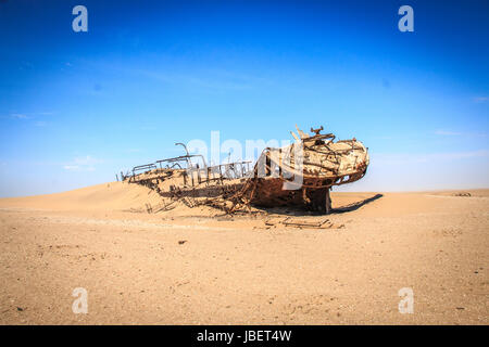 Stranded ship Eduard Bohlen in the Namib desert, Namibia. Stock Photo