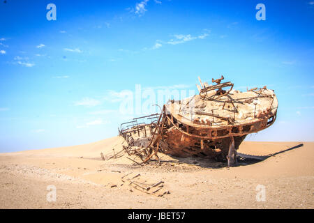 Stranded ship Eduard Bohlen in the Namib desert, Namibia. Stock Photo