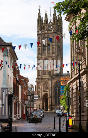 Famous view up Church Street towards Saint Mary's Church in Warwick, Warwickshire, UK. (88) Stock Photo