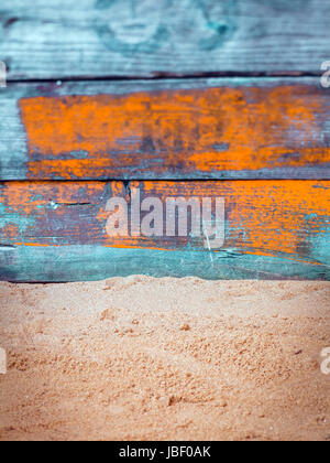 Nautical background with weathered blue and orange painted wooden