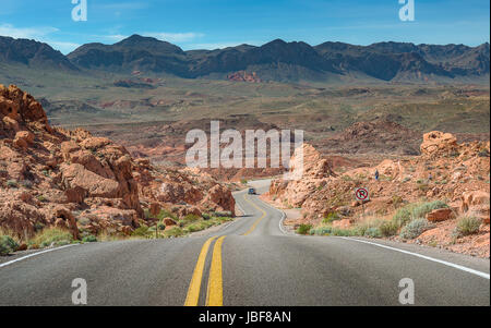 Unique road among rock desert of Valley of Fire in Nevada Stock Photo