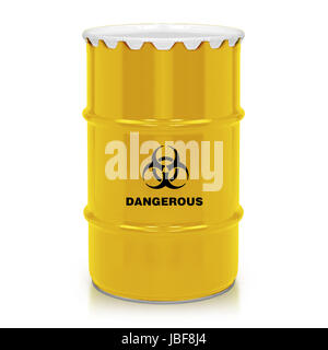 Golden plastic barrel with dangerous sign isolated on a white background.  (with clipping work path) Stock Photo