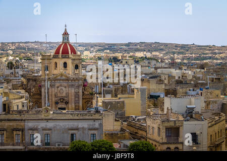 Victoria city with Saint George Basilica view from the citadel - Victoria, Gozo, Malta Stock Photo