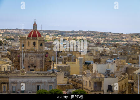 Victoria city with Saint George Basilica view from the citadel - Victoria, Gozo, Malta Stock Photo