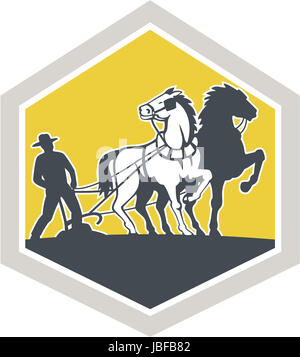 Farmer and Horse Plow Farm Crest Woodcut Retro Stock Photo - Alamy