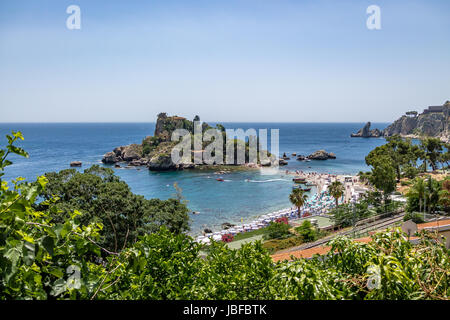 Aerial view of Isola Bella island and beach - Taormina, Sicily, Italy Stock Photo