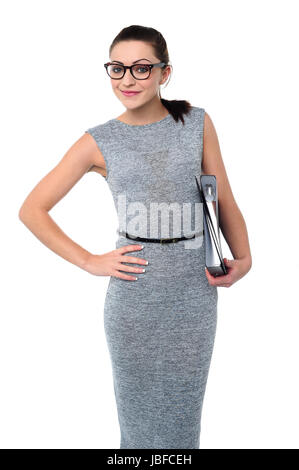 Young woman with files in her hand Stock Photo