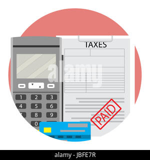 Financial taxation paid. Vector tax accounting, tax forms paid illustration Stock Photo