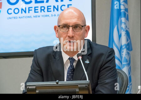 New York, United States. 08th June, 2017. Anthony Long, Pew, Charitable, Trust, Milton Haughton, Caribbean, Regional, Fisheries, Mechanism, Dame, Meg Taylor, Secretary-General, Pacific, Island, Forum, Secretariat, Press, briefing, outcome, biodiversity, stability, conservation, agenda, climate, change, environment, ecology, Ocean, water, Sustainable Development Goals, conference, United Nations, UN, Headquarters, New York City, New York, NY, USA Credit: Albin Lohr-Jones/Pacific Press/Alamy Live News Stock Photo