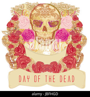 Skull and Flowers Day of The Dead Stock Photo