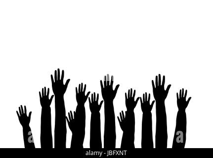 Lots of hands up, at a party. Isolated Stock Photo