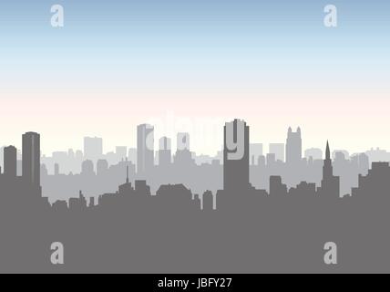City street skyline. Urban landscape with buildings and skyscrapers. Cityscape view Stock Vector