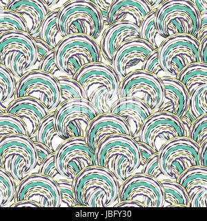 Abstract ripple line circle seamless pattern. Wavy swirl ornamental background Stock Vector