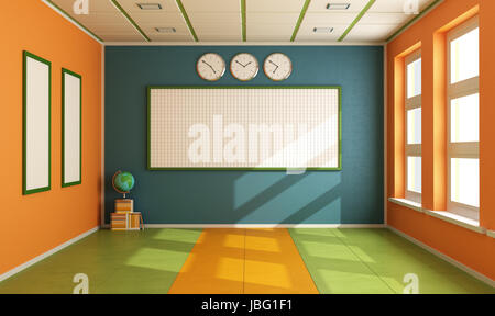 Colorful classroom without student with board,books and globe - rendering Stock Photo