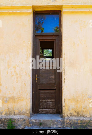 KAIAFAS LAKE, GREECE - APRIL 2017: Abandoned water spa buildings in Kaiafas lake. Kaiafas thermal springs are renowned since antiquity and include spr Stock Photo