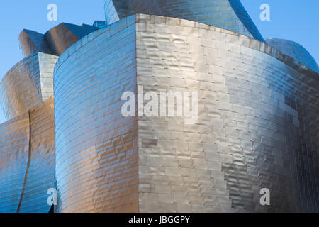 BILBAO, SPAIN, MARCH 6: The Guggenheim Museum in Bilbao, Spain, on March 6, 2014. The Guggenheim is a museum of modern and contemporary art designed by Canadian-American architect Frank Gehry. Stock Photo
