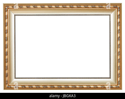 ancient silver classic wide wooden picture frame with cut out canvas isolated on white background Stock Photo