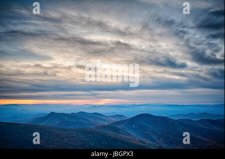 sunset view over blue ridge mountains Stock Photo