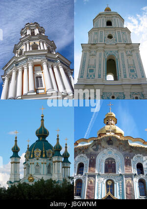 Composition of churches, famous landmarks in Kiev, Ukraine 2011 Stock Photo