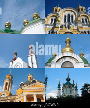 Composition of churches, famous landmarks in Kiev, Ukraine 2011 Stock Photo