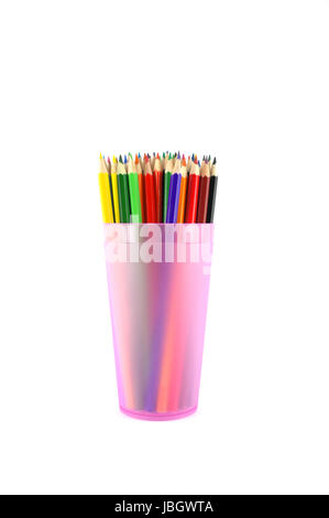 Color pencils in the pink prop over white Stock Photo - Alamy