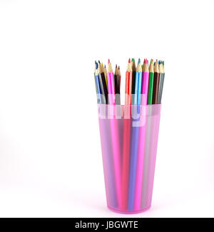 Color pencils in the pink prop over white Stock Photo - Alamy