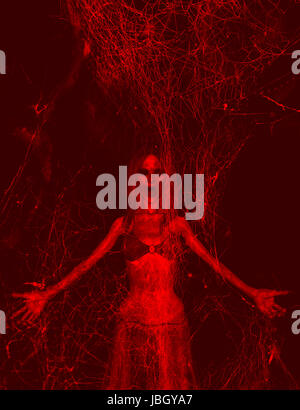 3d illustration of scary ghost woman in the dark,Horror background ...