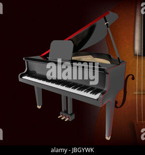 abstract music grunge dark background with piano and violin Stock Photo