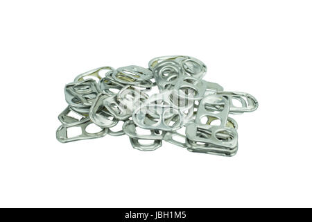 Ring pull aluminum of cans on white background Stock Photo