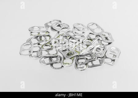 Ring pull aluminum of cans on white background Stock Photo