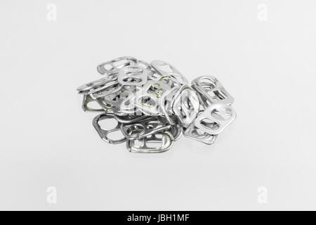 Ring pull aluminum of cans on white background Stock Photo