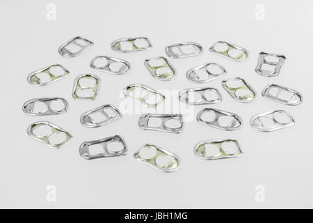 Ring pull aluminum of cans on white background Stock Photo