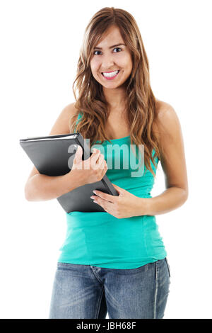 Stock image of casual female student isolated on white background Stock Photo