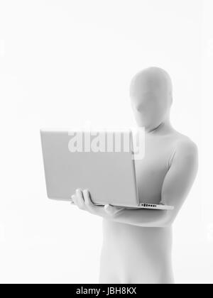 faceless man dressed white sitting with a laptop in arm Stock Photo - Alamy