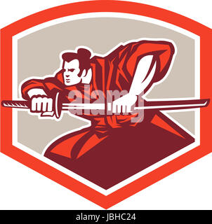 Illustration of a Samurai warrior drawing katana sword in fighting ...
