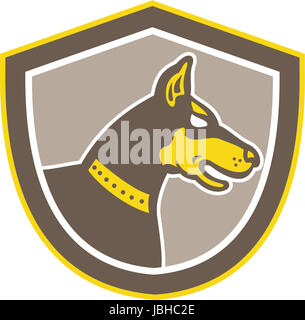 Illustration of a Doberman Pinscher guard dog head viewed from side set inside circle shape on isolated background done in retro style. Stock Photo