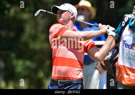 Memphis, TN, USA. 09th June, 2017. Daniel Berger looks down the third fairway during the second round of the FedEx St. Jude Classic at TPC Southwind in Memphis, TN. Austin McAfee/CSM/Alamy Live News