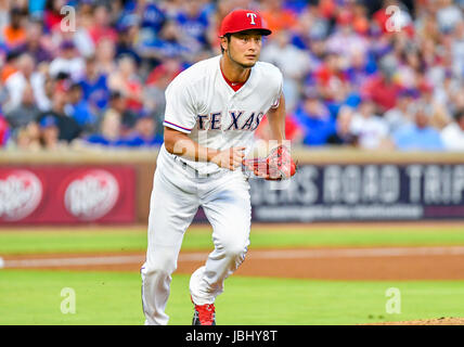 JUN 07, 2017: Texas Rangers starting pitcher Yu Darvish #11 pitched 7.1 innings and gave up 3 runs and 3 hits during an interleague MLB game between the New York Mets and the Texas Rangers at Globe Life Park in Arlington, TX New York defeated Texas 4-3 Albert Pena/CSM Stock Photo