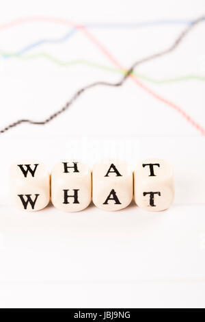 WHAT written with wood cubes letters on financial business graph Stock Photo