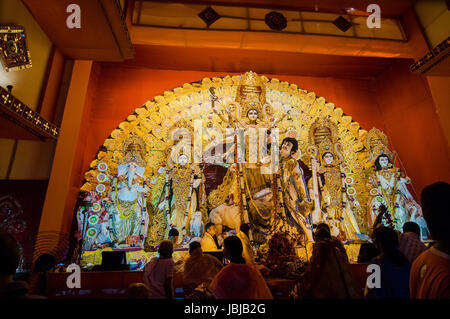 KOLKATA , INDIA - OCTOBER 12, 2013 : Durga Puja festival celebration. It is the biggest religious festival of Hinduism and local Bengali community. Stock Photo
