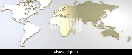 Map of the world, map plated of gold. 3d rendering Stock Photo