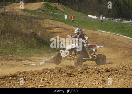 MOHELNICE,  CZECH REPUBLIC - APRIL 19: Racer is passing sweep in the 'International Championship of the Czech Republic 2014' on April 19, 2014  in MOHELNICE, Czech Republic. Stock Photo