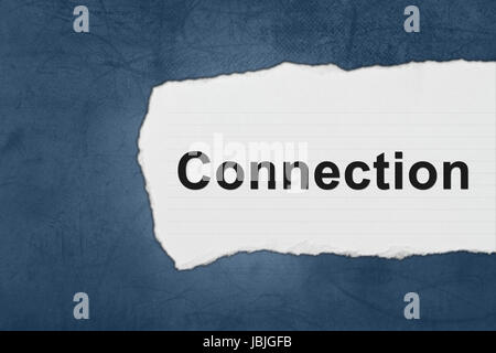 connection with white paper tears on blue texture Stock Photo