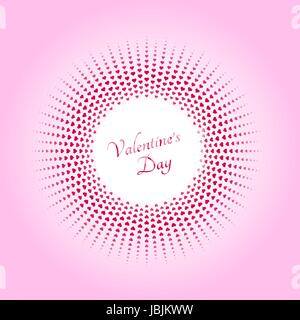 Circle frame consisting from small hearts in the form of a round banner on pink background. Stylish invitation card. Elegant greeting card. Happy Vale Stock Vector