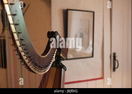 one of 16  pictures of the welsh Triple Harp taken in natural light at a remote farm cottage near Tregaron at different angles. 10th June 2017 Stock Photo